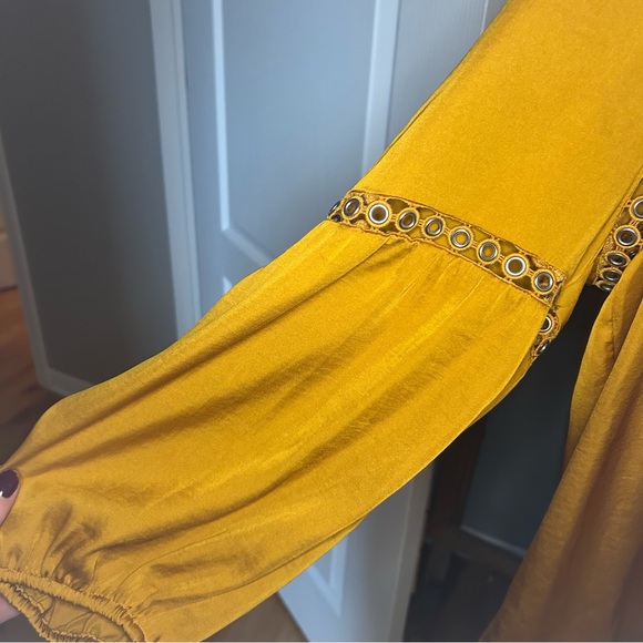 INC International Concepts Mustard Blouse with Lace Details - Picture 3 of 5